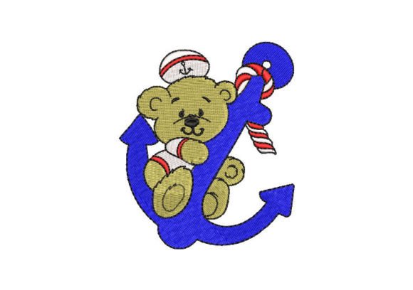 Sailor Bear with Anchor Embroidery Design